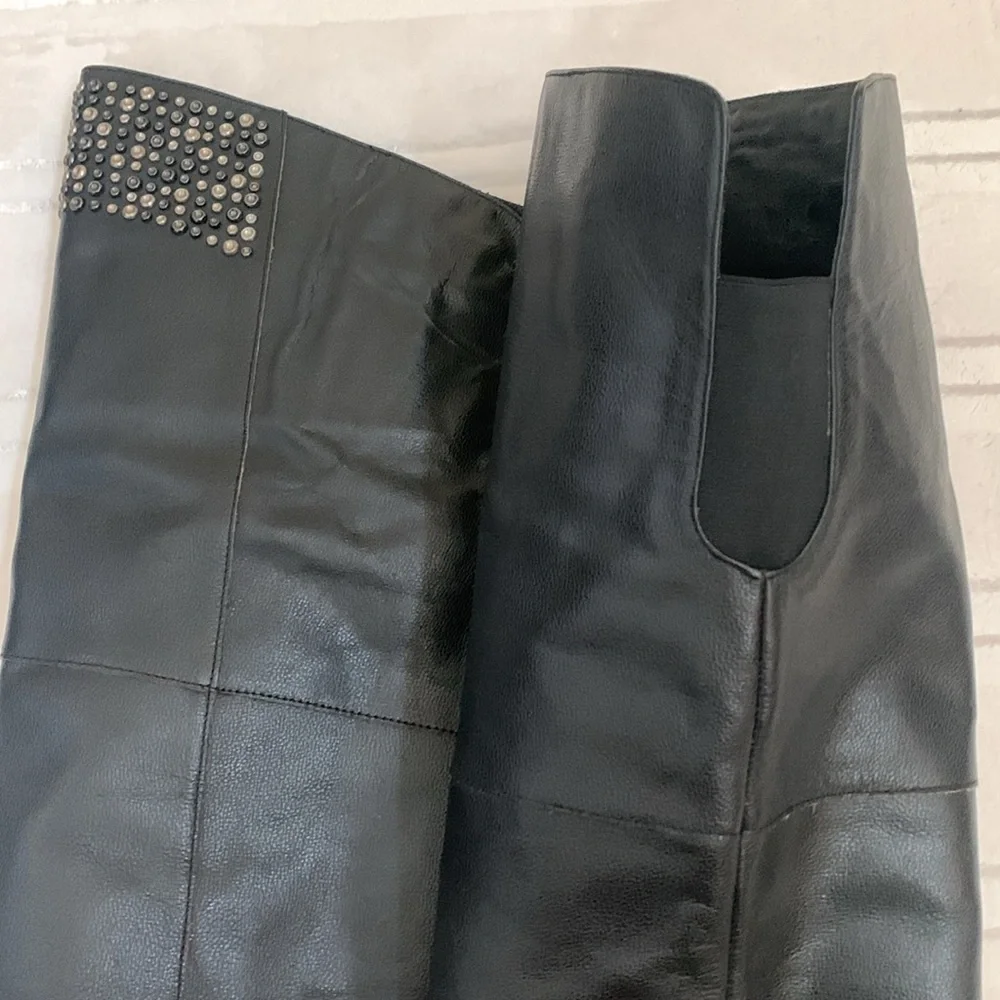 Candela Pirate Crush Studs Black Over the Knee High Tall Leather Boots